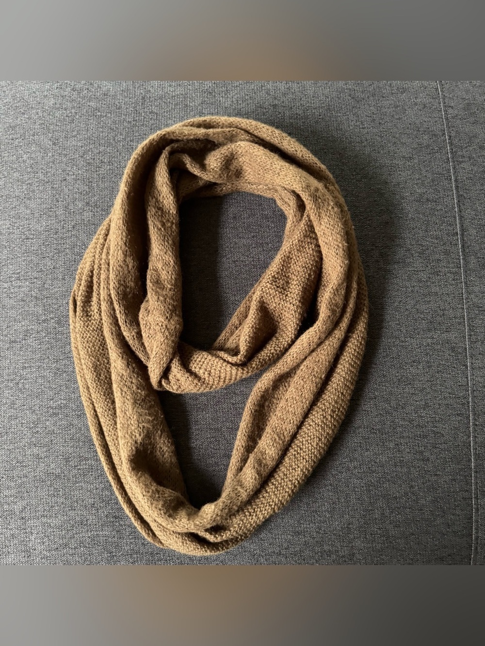 Wooden Ships Cozy Knit Infinity Scarf Camel Brown Mohair Wool Blend OS